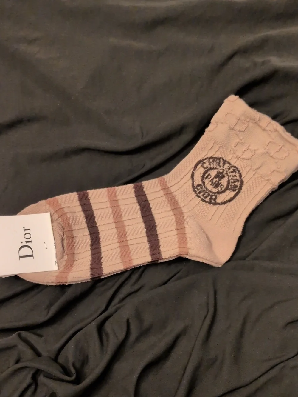 Dior Pink and Brown Striped Logo Crew Socks